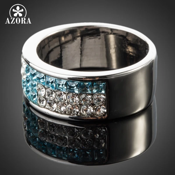AZORA White Gold Color Full Blue and Transparent Stellux Austrian Crystal Ring TR0083