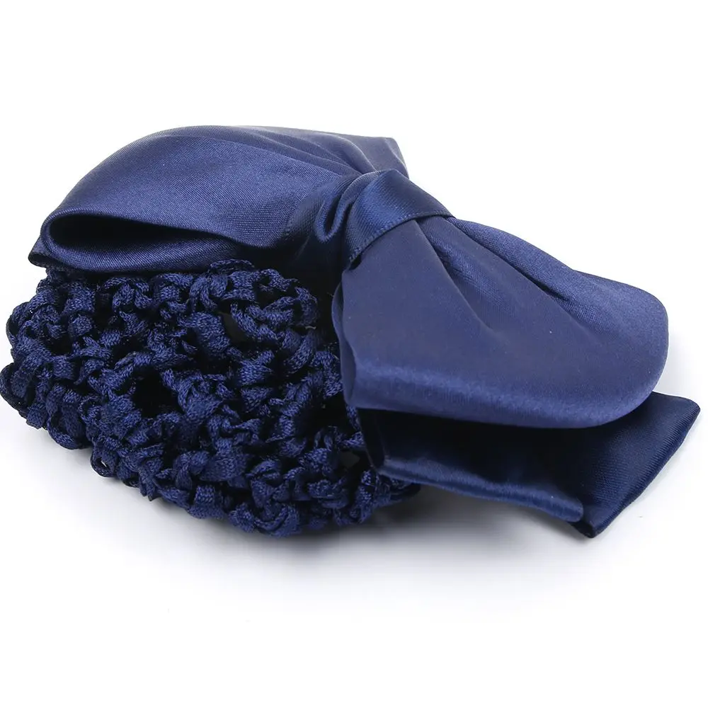 Satin Bow Barrette Stylish Floral Lace Official Lady Hair Clip Cover Net Tulle Bowknot Bun Snood 3