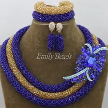 Royal Blue Нигерии Свадебные африканские Бусины Ювелирные наборы Модный вечерний костюм невесты Цепочки и ожерелья Наборы для ухода за кожей aij109