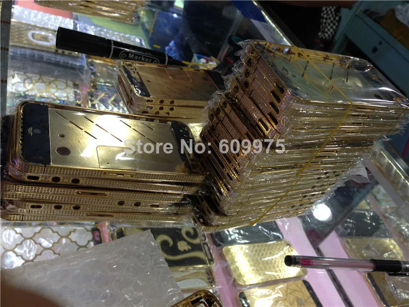 Роскошный Кристалл Алмаз золотое покрытие шасси средняя рамка Корпус для iPhone 4 Золотая средняя рама пластина Алмазная Заводская поставка