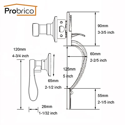 Probrico ручка дверные ручки, замок комплект одноцилиндровый спереди и длинное сзади рычаг с защелкой без ключа проход замки матовый Никель дверные ручки