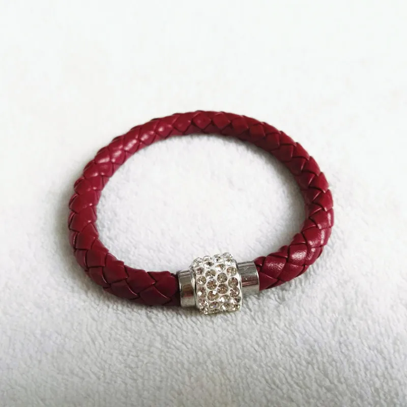 

Fashion Crystal Bracelets Braided Color Leather Bangle Bracelets Jewelry For Women