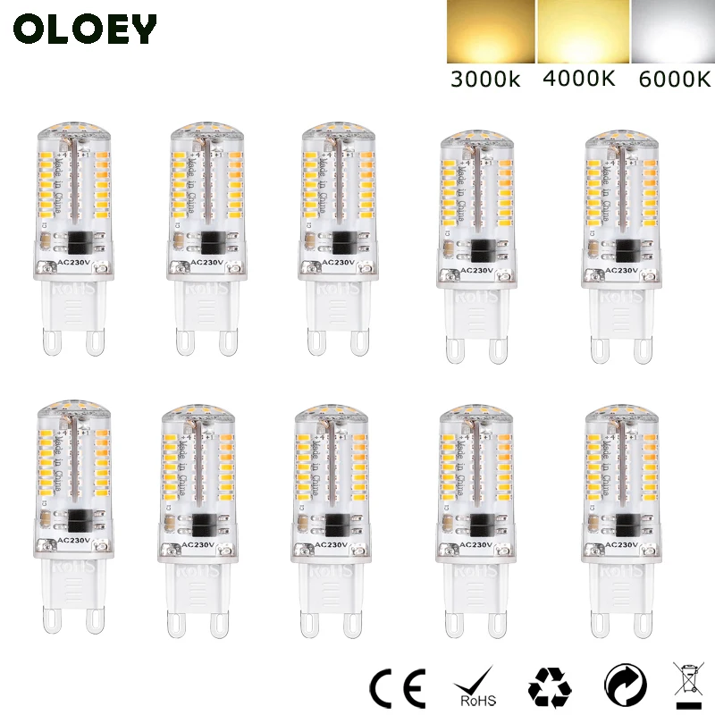 10 шт светодиодный G9 лампы 220 V 230 V 3 W Затемнения SMD 3014 66 светодиодный заменить 20 W галогенные фары люстра с кристаллами освещение теплые