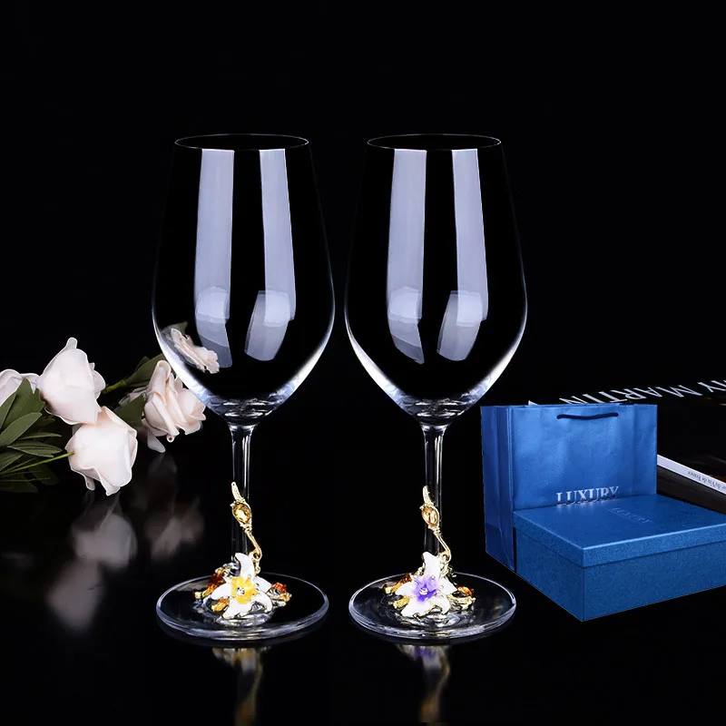 2 mixcolor gift box Европа Эмаль Красное вино стеклянная чашка Ретро Кубок Кристалл наборы чашек бокалы для шампанского чашки свадебные бокалы домашняя Питьевая Посуда - Цвет: 2 mixcolor gift box