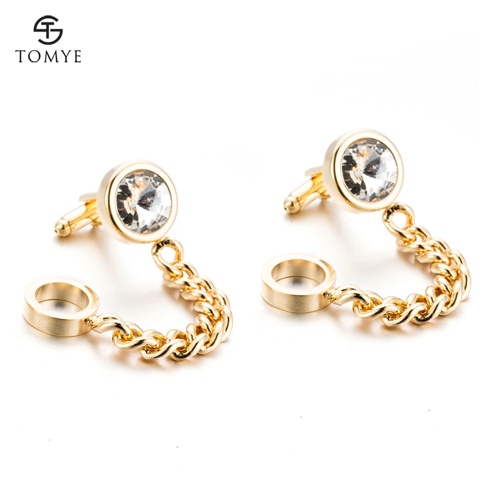 

TOMYE Gold Silver Chain Crystal Cufflinks High Quality French Shirts Copper Accessories Jewelry For Men XK18S003
