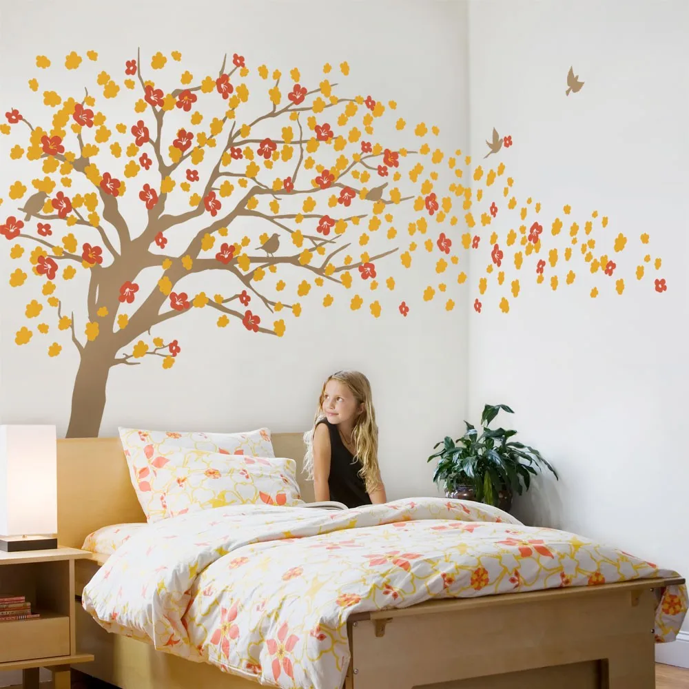 3534 15 De Réductionsticker Mural Arbre Fleur De Cerisier Pour Pépinière Princesse Fille Chambre Tatouage Mural Grand Arbre Avec Fleurs Stickers