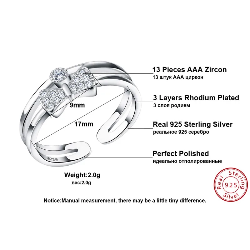 ORSA JEWELS Luxury Cubic Zircon Bow Design Sterling Silver 925 resliable Rings Finger Fashion CZ Women Jewelry Adjustable SR17