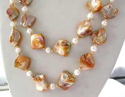 

Double White Pearl Orange South Sea Shell Necklace AAA style Fine Noble real Natural free shipping