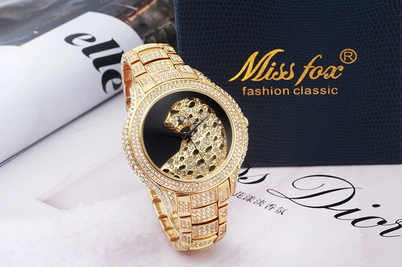 Лидирующий бренд Miss Fox роскошные часы Для женщин алмаз золото Кварцевый механизм Женские часы браслет застежка Нержавеющая сталь девушка