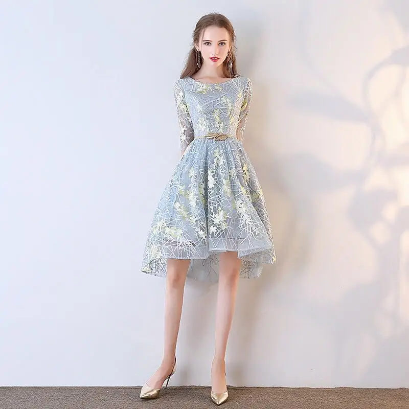 

It's Yiiya 2018 Hot Light Blue Evening Dresses Fashion Flower Pattern Embroidery Lady Style Simple Formal Dress LX307