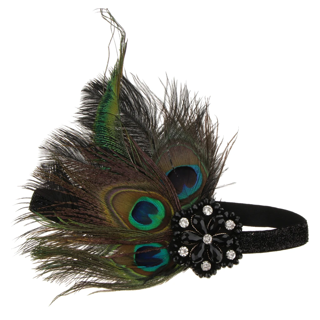 Buy Vintage Elastic Peacock Feather Crystal Headband