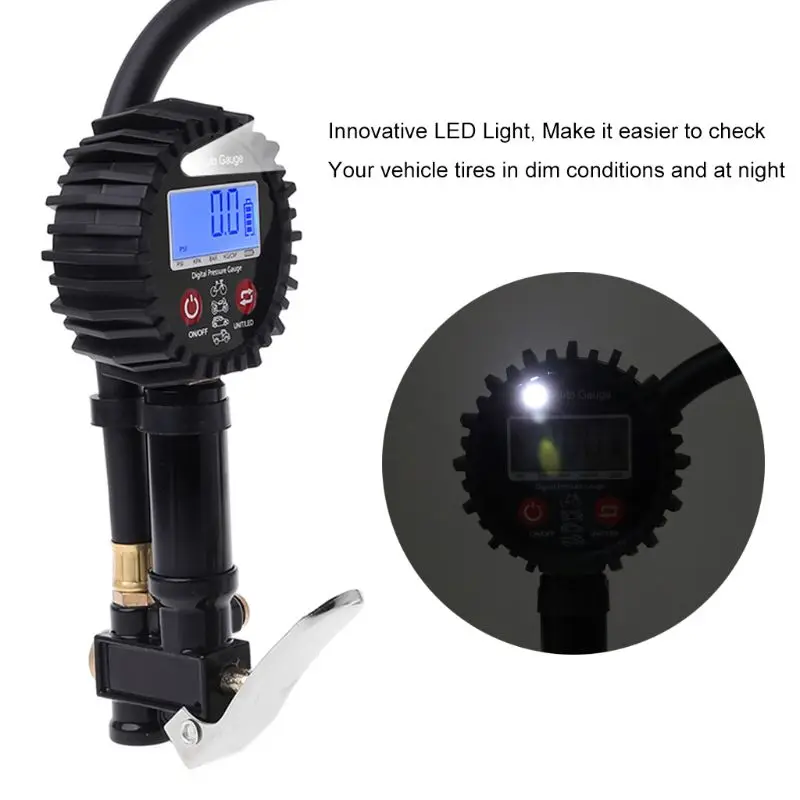 

Digital Tire Inflator Pressure Gauge 200PSI LCD Display Air Compressor Pump Quick Connect Coupler For Car Truck Motorcycle