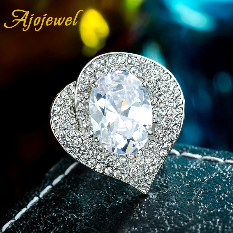 Ajojewel женское большое кольцо сердце микро проложить кубического циркония кольца