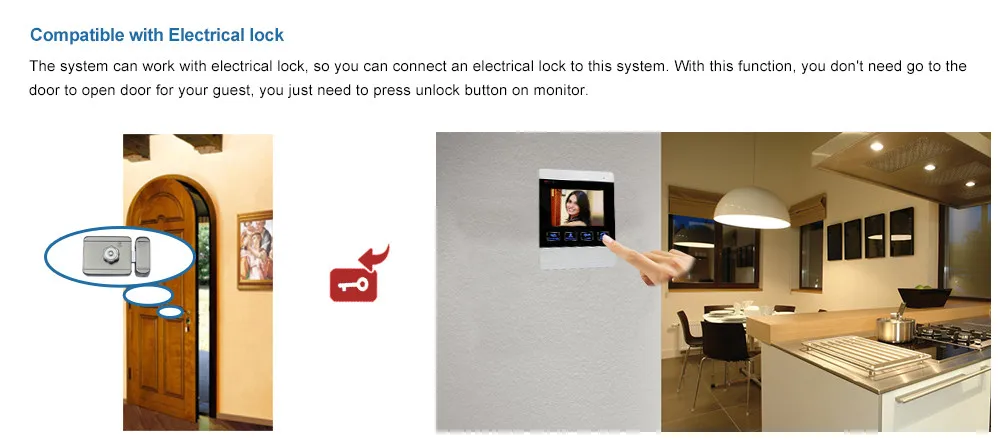 The video intercom system can be compatible with electric door locks
