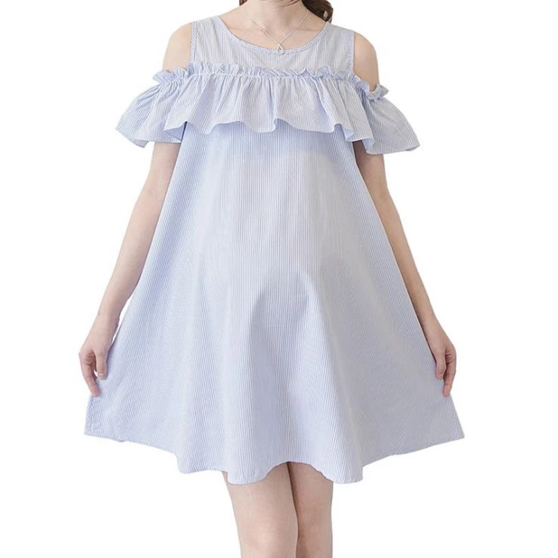 Summer dresses for pregnant women stripe ruffle strapless sleeves pregnant dress robe grossesse elegant dress maternity clothes Summer dresses for pregnant women stripe ruffle strapless sleeves pregnant dress robe grossesse elegant dress maternity clothes