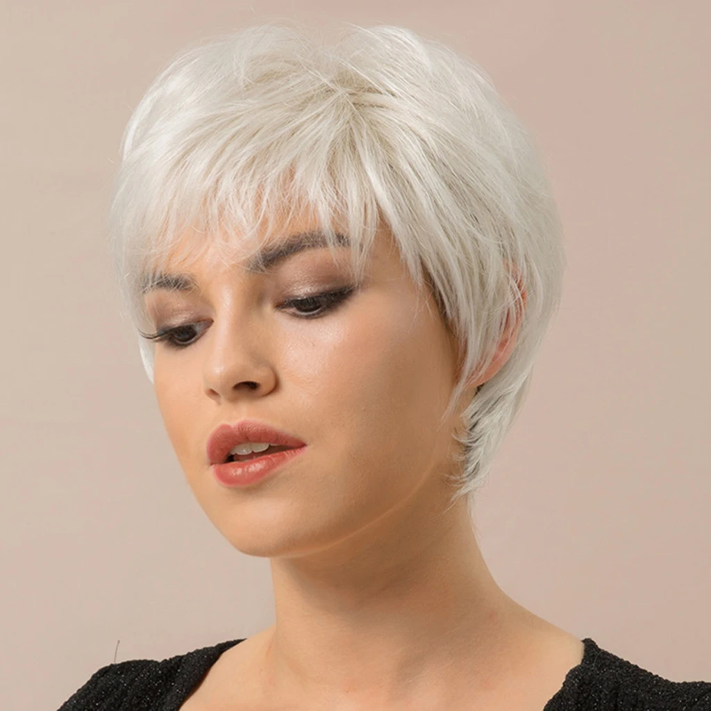 

8Inch Women Human Hair Wig Short Straight Hair Wig Replacement for Girls, Females, Heat Resistant
