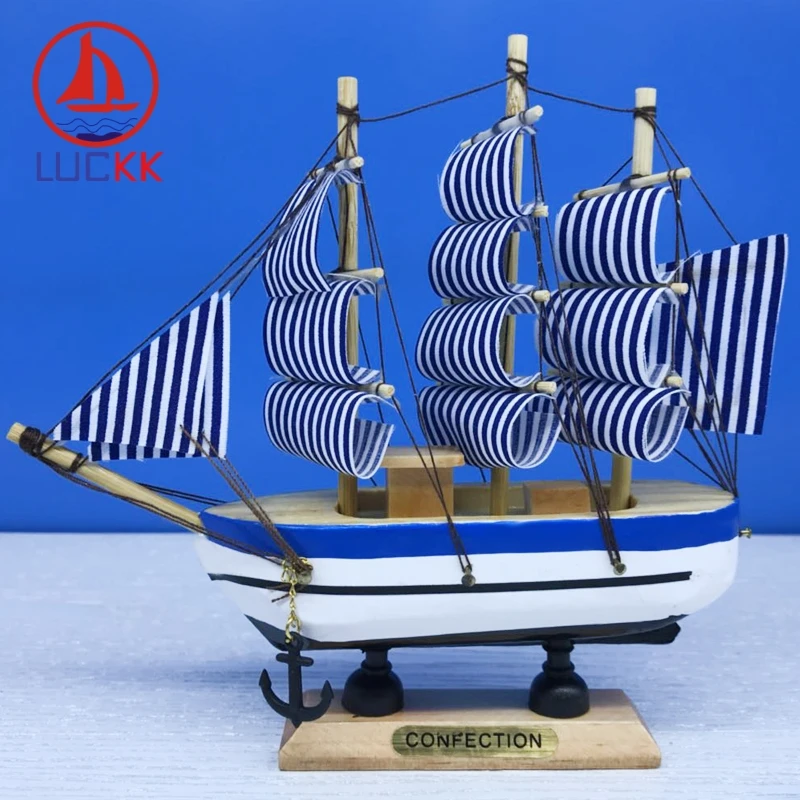 

LUCKK 16CM Scandinavian Wooden Model Ship Nordic Home Interior Decoration Nautical Wood Crafts Room Miniature Ornaments Figurine