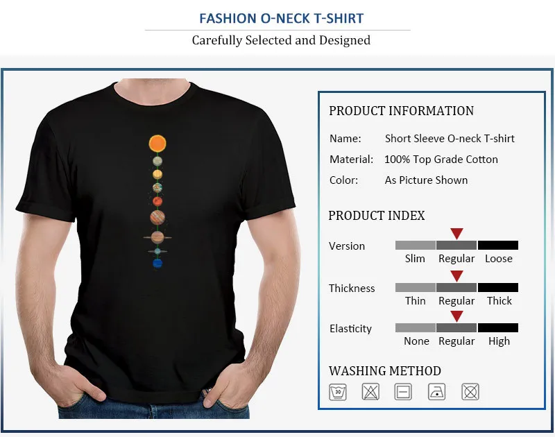 Round Neck T Shirts Group Summer Tops Shirts Short Sleeve for Students Brand New 100% Cotton Fabric Planets Design Tee-Shirt