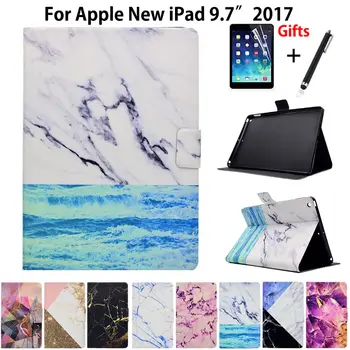 

Marble Pattern Case For Apple iPad 9.7 2017 2018 Case Smart Cover Funda Tablet A1822 A1823 PU Leather Flip Stand Shell +Film+Pen
