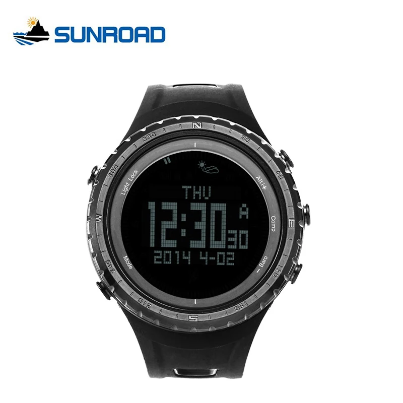 SUNROAD Pedometer Sports Watch Backlight Waterproof Altimeter Compass Barometer Outdoor Digital Fishing Watch Alarm Luxury FR801