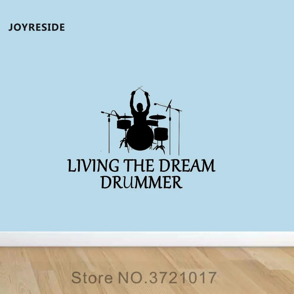 JOYRESIDE Drummer Wall Living The Dream Decal Music Vinyl Sticker Home Interior Room Bedroom Decor Design Decoration A130 | Дом и сад