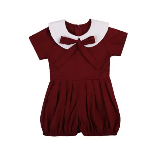 School Style Newborn Infant Baby Girl Peter Pan Collar Romper Playsuit