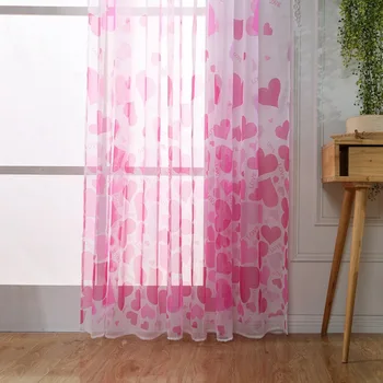

New Flower Pattern Tulle Door Window Curtains Vines Leaves Heart Shape Sheer Scarf Valances Curtains For Living Room Bedroom