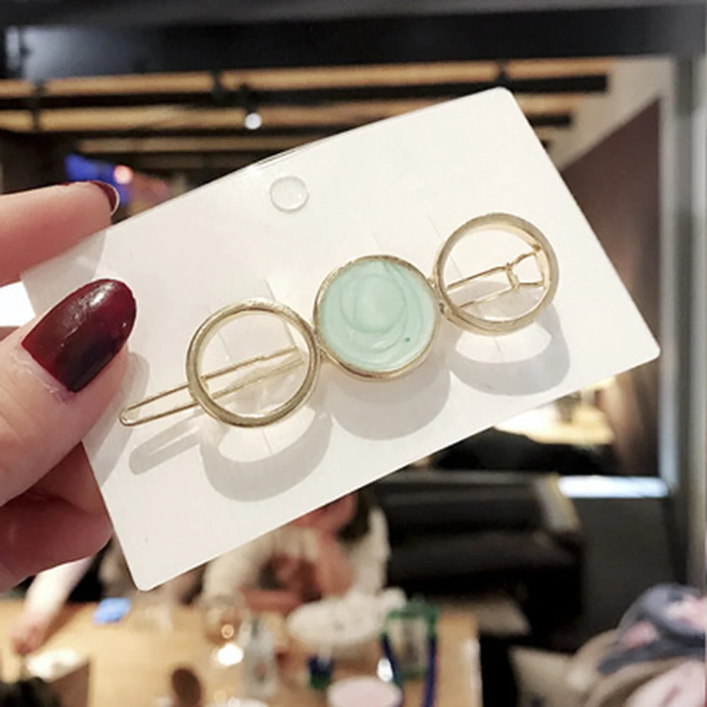 New FashionGirls Gold/Silver Plated Metal Triangle Circle Moon Hair Clips Metal Circle Hairpins Holder Hair Accessories TSLM2