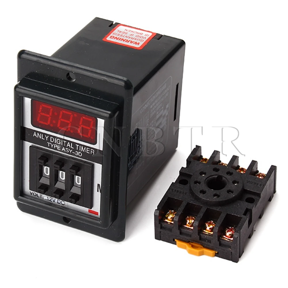 

CNBTR Black Digital Time Relay Digital Timer With Base DC12V ASY-3D 1-999M