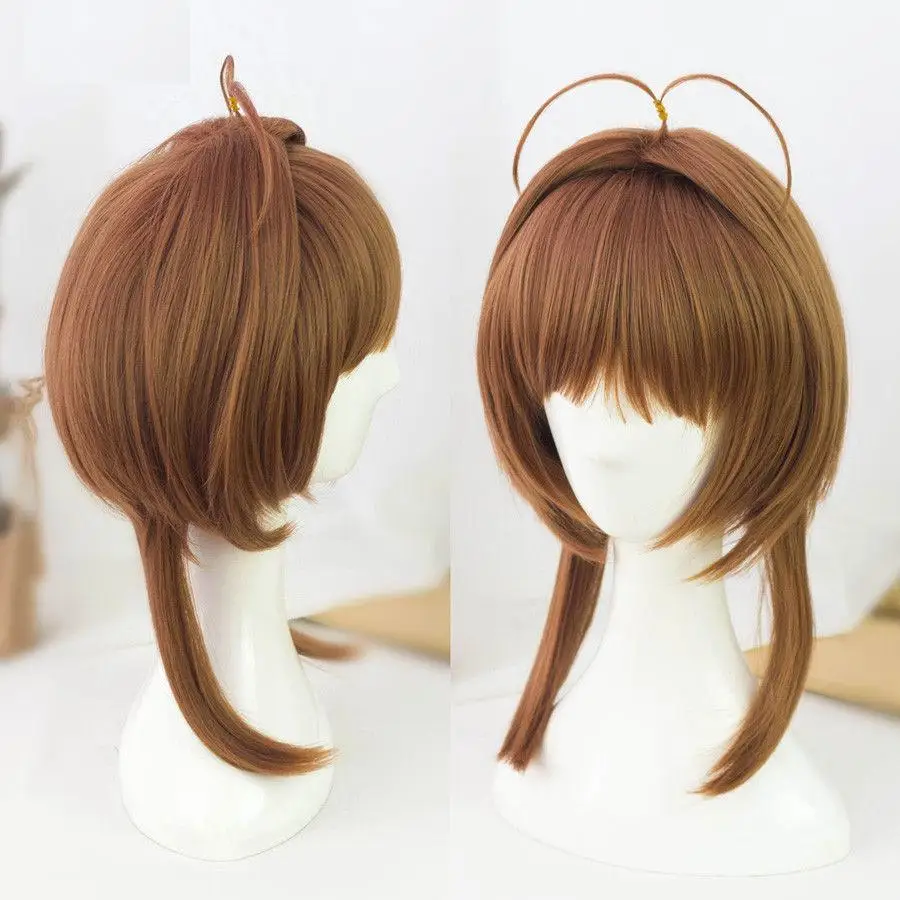 Cardcaptor Sakura Kinomoto Сакура Косплэй парики коричневые прямые четкие карты парики из синтетических волос Perucas Косплэй парик+ hairnet