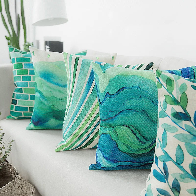 Wholes Vintage Blue Green Watercolor Cushion Cover Abstract Wholes Vintage Blue Green
