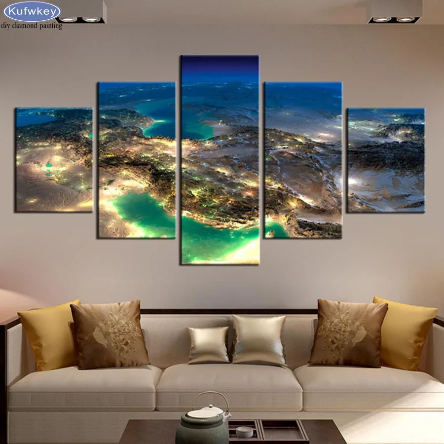 

5d diy Diamond Painting Cross Stitch Planet Earth Universe Landscape Mosaic diamond full square round Rhinestone Embroidery 5pcs