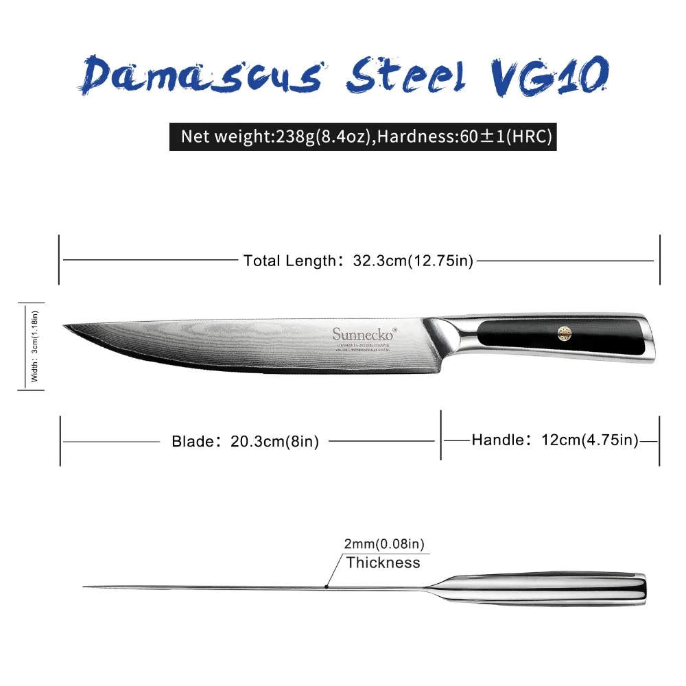 Набор кухонных ножей SUNNECKO, 4 шт., нож шеф-повара, нож шеф-повара, японский дамасский нож VG10 из стали, острый нож G10 с ручкой, инструменты для резки