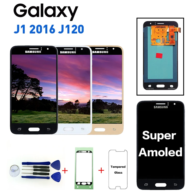 Скидка Оригинальный ЖК дисплей Super Amoled для samsung Galaxy J1 J120F J120DS J120G J120M J120H J120, сенсорный дигитайзер + наклейка + Инструменты