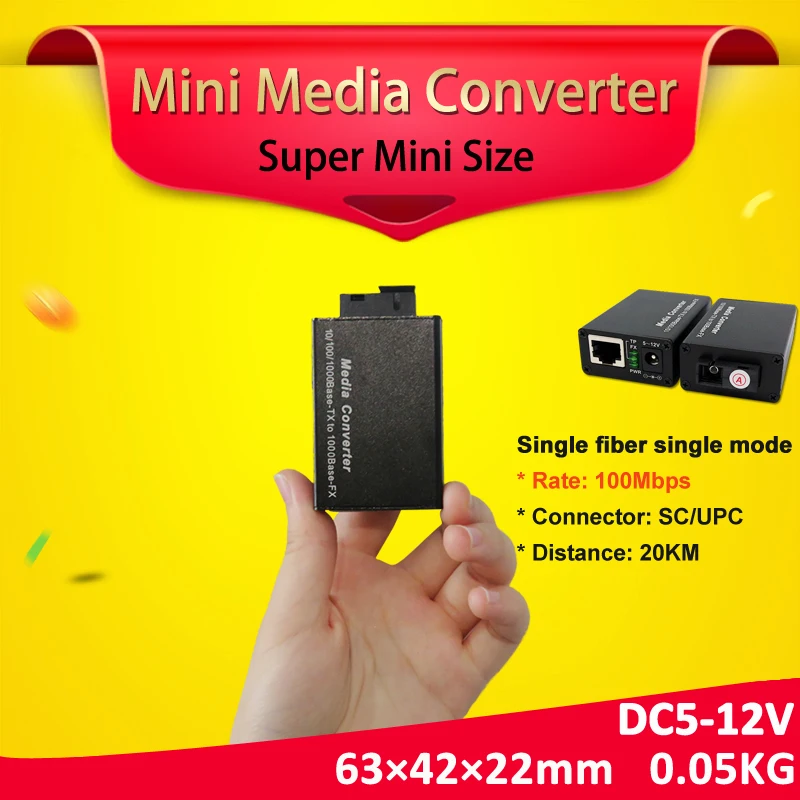 1 пара 100 M мини media converter один оптоволоконный, один режим BIDI конвертер с 1 SC порт и 1 rj45 порт