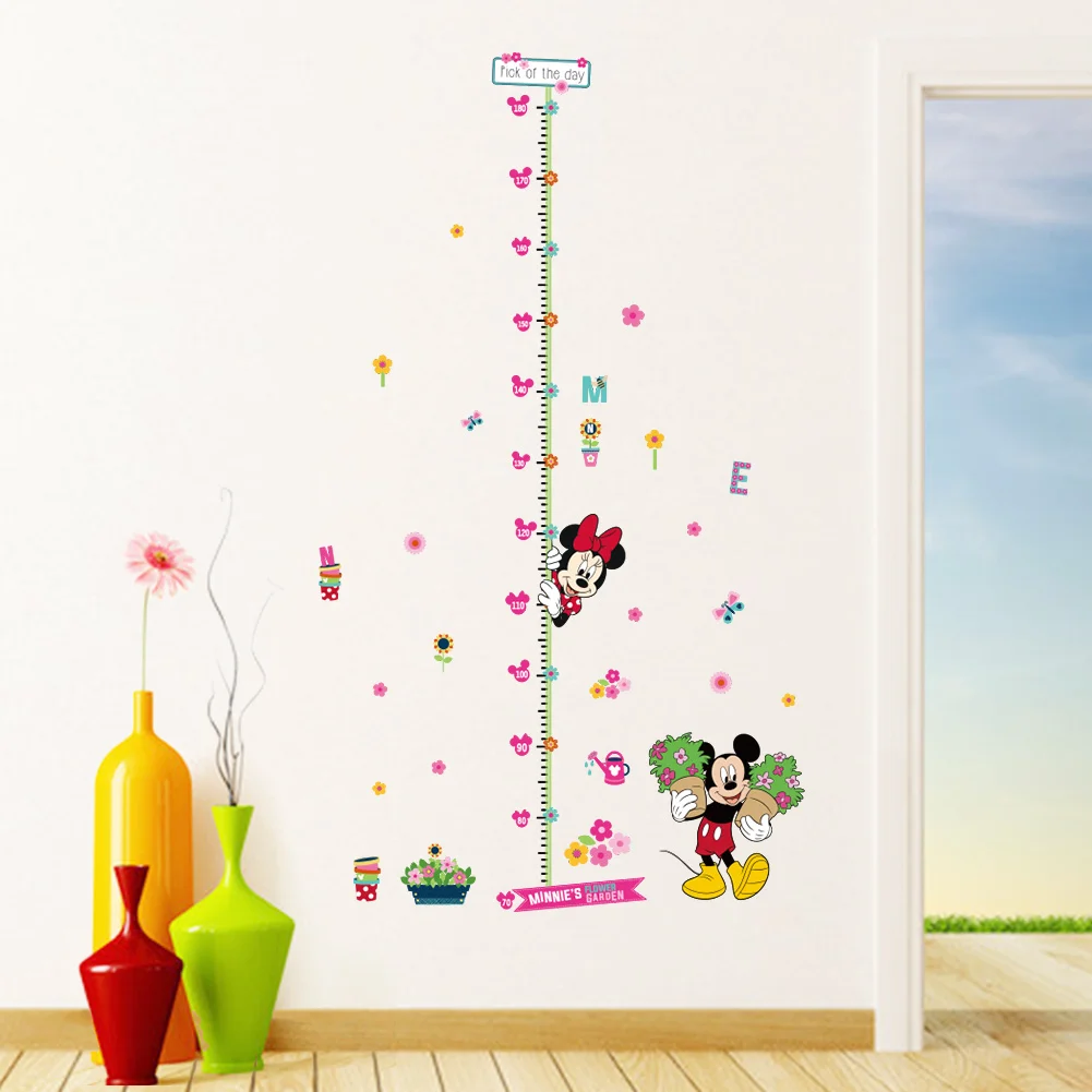 Cartoon Disney Minnie Mickey Growth Chart PVC Wall Stickers For Kids Room Flower Height Measure Decor Mural Wall Art Home Decals