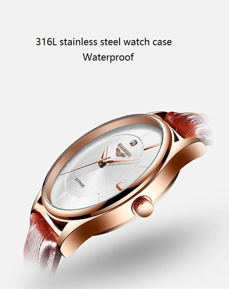 One Pair Newest Couple Watch GUANQIN Couple Wrist Watch Sapphire Quartz Casual Waterproof Lovers Watch Leather Strap Clock (15)