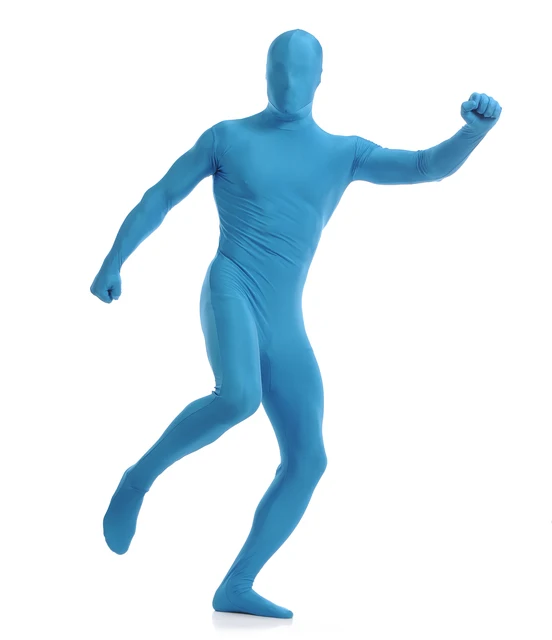 Adult Men Full Body Spandex Lycra Zentai Suit Deep Blue Tight Suits Pure Color Christmas And