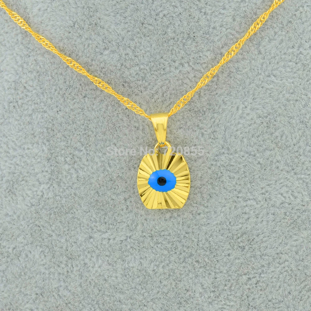 

Anniyo Small Mini Blue Eye Gold Color Evil of Eye Pendant Necklaces Chain Kids Girls Arab Jewelry Items for Middle East Women's