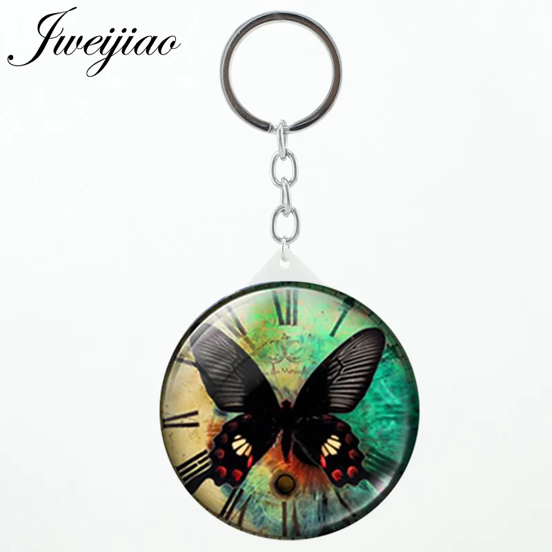 

JWEIJIAO Classic hot butterfly clock key chains Mirror 2019 natural animal time game pocket mirror for girls best gift JS101