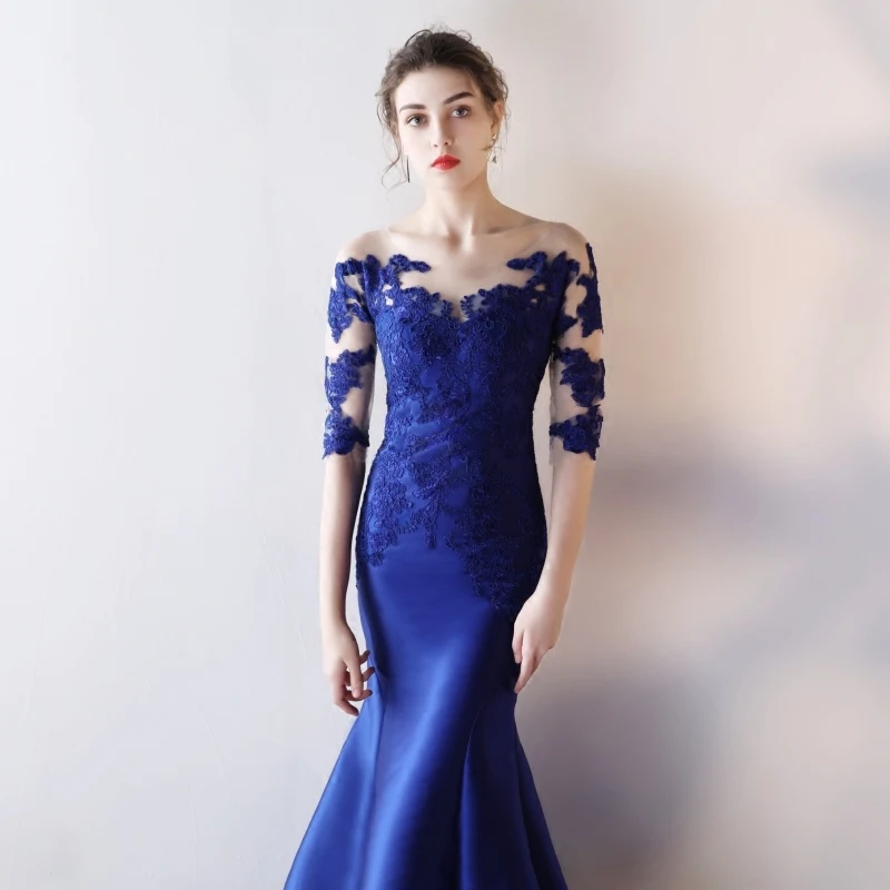 JaneVini Сексуальная Иллюзия Королевский синий «русалка» вечерние платье Длинные атласные Для женщин Свадебная вечеринка платье подружки