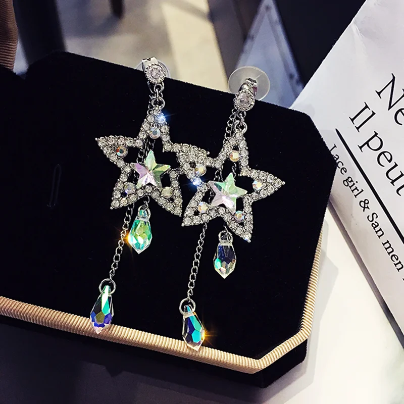 

Korean version of the personality of the wild hipster lady temperament simple long star pendant earrings