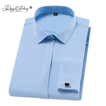 

DAVYDAISY New Arrival 2019 French Cuff Men's Shirt Dress White Shirt Long Sleeved Man Formal Solid Man camisa masculin DS280