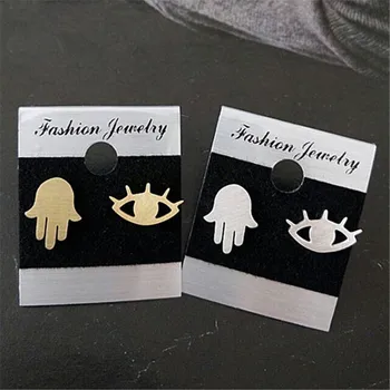 

Wholesale 10pairs Stainless Steel Boucle D'oreille Femme Gold Rose Color Jewish Hamsa Hand Evil Eye Stud Earrings For Women