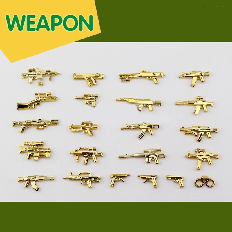 

22PCS Military Compatible LegoINGlys SWAT Police Gold Weapons Gun Accessory for Mini Figures bricks Toys for Children Gift