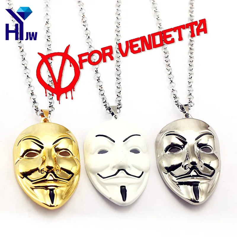 HEYu Moive ювелирные изделия V для вендетты анонимированная маска хип-хоп подвеска хакер маска сплав ожерелье Мода Gaes chaviro 4 цвета