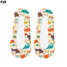 KLV/2 пары, женские летние шелковые короткие невидимые носки с низким вырезом, с геометрическим рисунком, бесшовные Нескользящие силиконовые носки