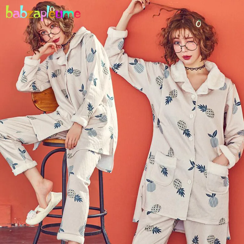 

2Piece Fall Winter Maternity Pajamas Pregnant Breastfeeding Clothes Cotton Nightgown+Pants Pregnancy Nursing Sleepwear BC1817-1