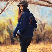 Осенние оригинальные свободные вышитые досуг короткая джинсовая куртка MZ07026