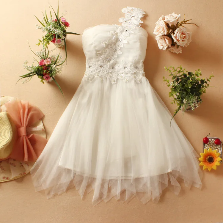 

2019 Summer New Arrival One-Shoulder Floral Appliques Mesh Vestido Halter Corto Fairy Beading Irregular Mini Dress Free Shipping